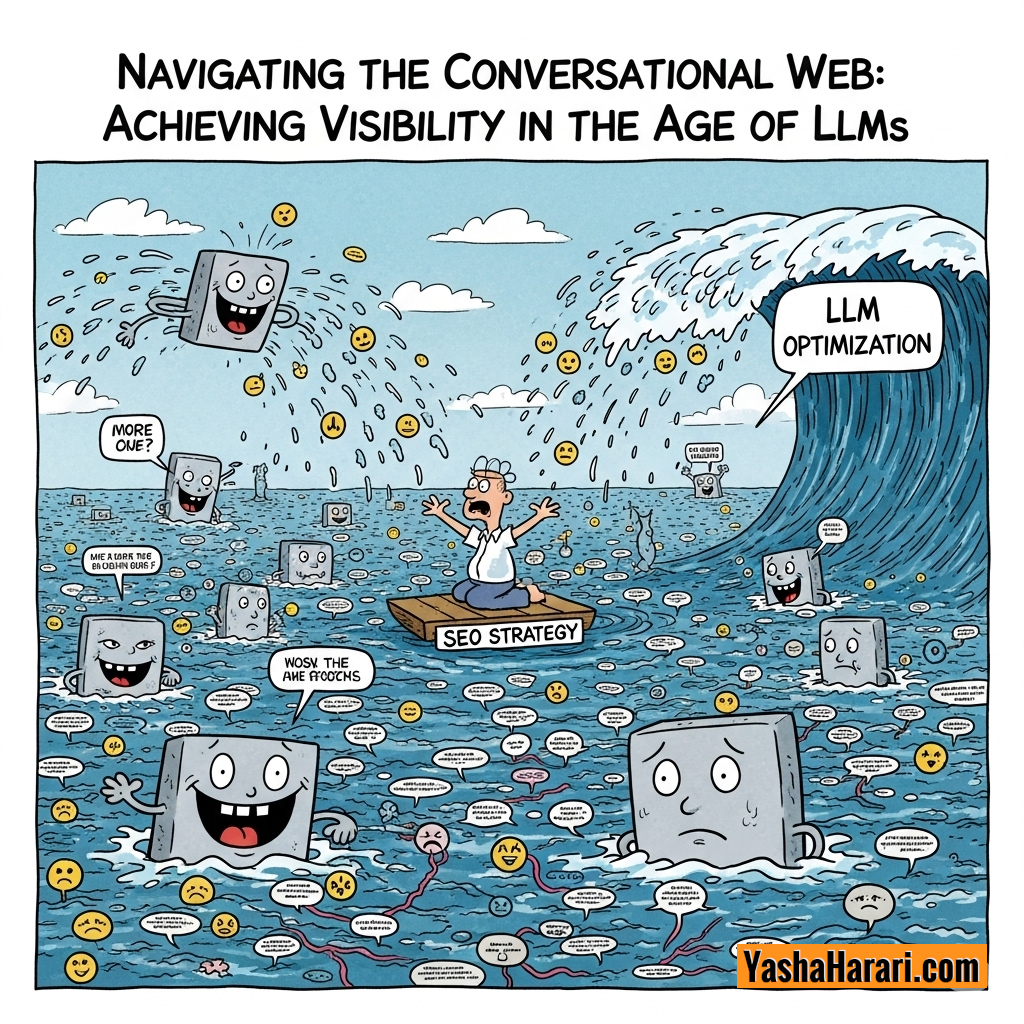 LLM Optimization vs Traditional SEO Strategy editorial cartoon by Yasha Harari